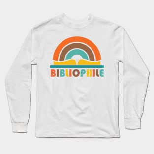 Bibliophile in retro brown, orange, turquoise, and yellow - for book lovers and bookworms everywhere Long Sleeve T-Shirt